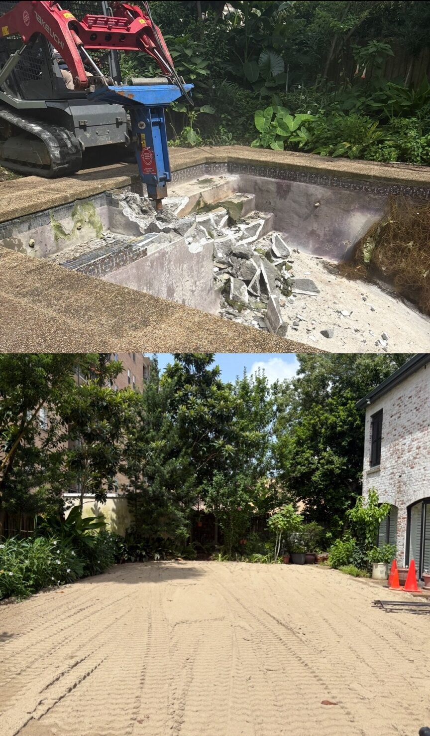 Pool demolition in progress